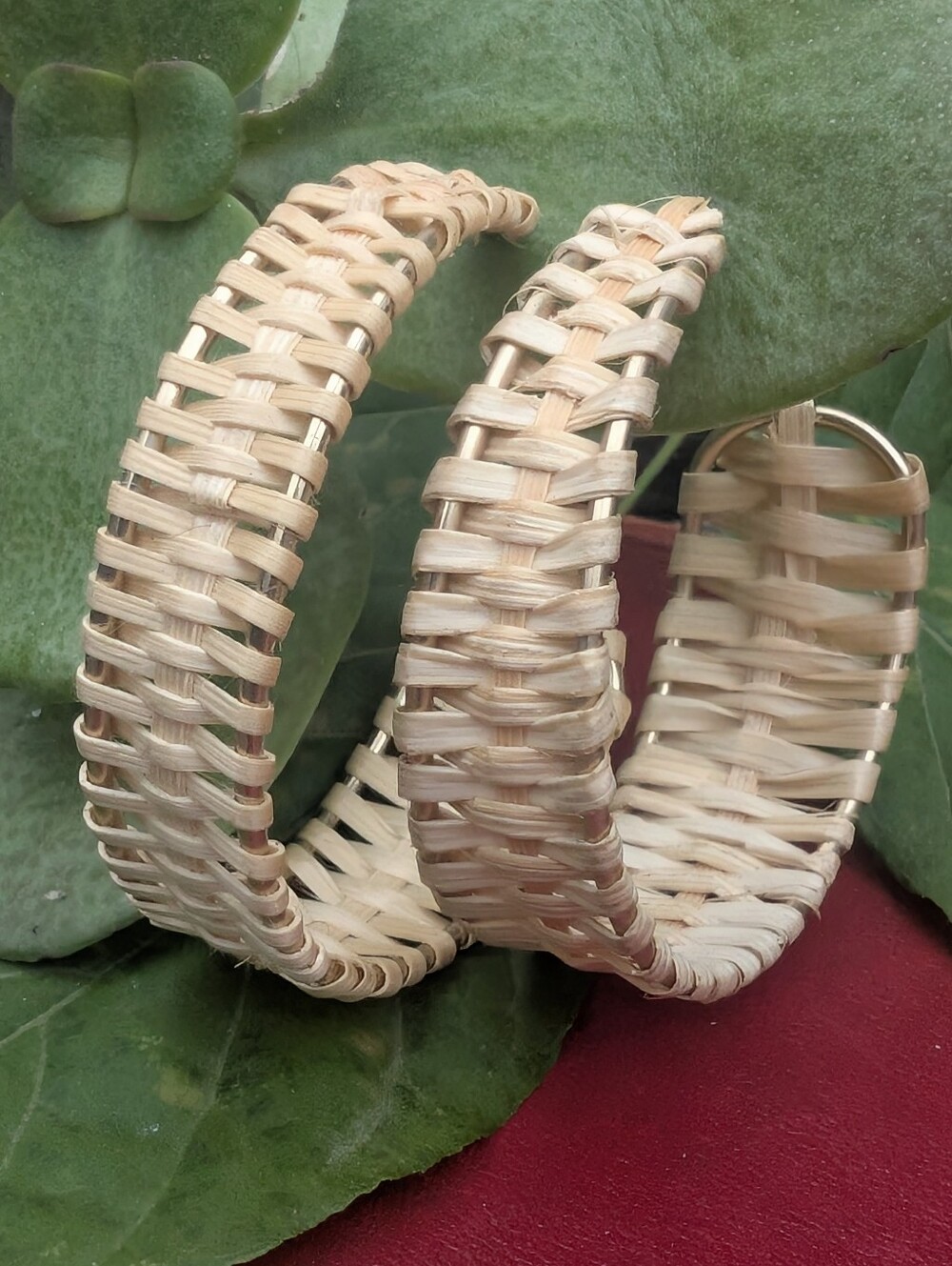 Wicker Beachy Hoop Earrings - Lightweight Natural Style
